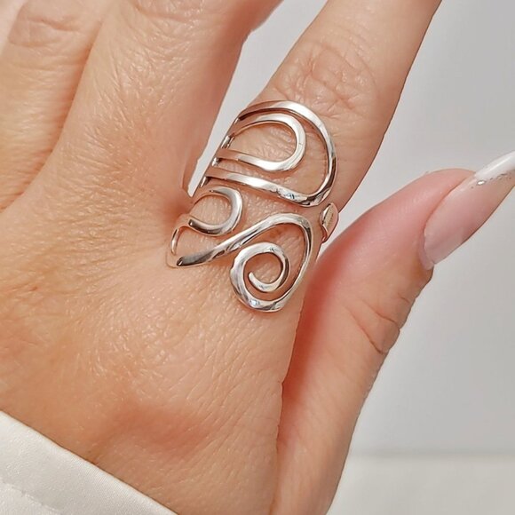 Women's 925 Sterling Silver Wrap Statement Swirl Boho Bohemian Ring - Picture 3 of 9